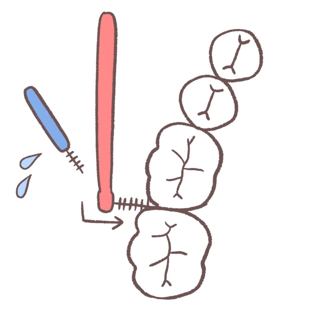 歯と歯の間を歯間ブラシで磨く様子